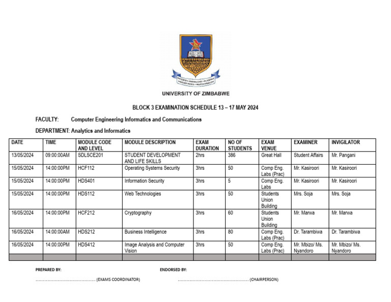 Dai Block 3 Examination Schedule 05-24 | PDF | Engineering | Science