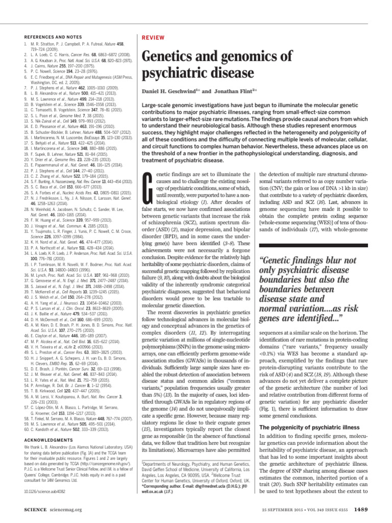 Genetics and Genomics of Psychiatric Disease | PDF | Single Nucleotide ...