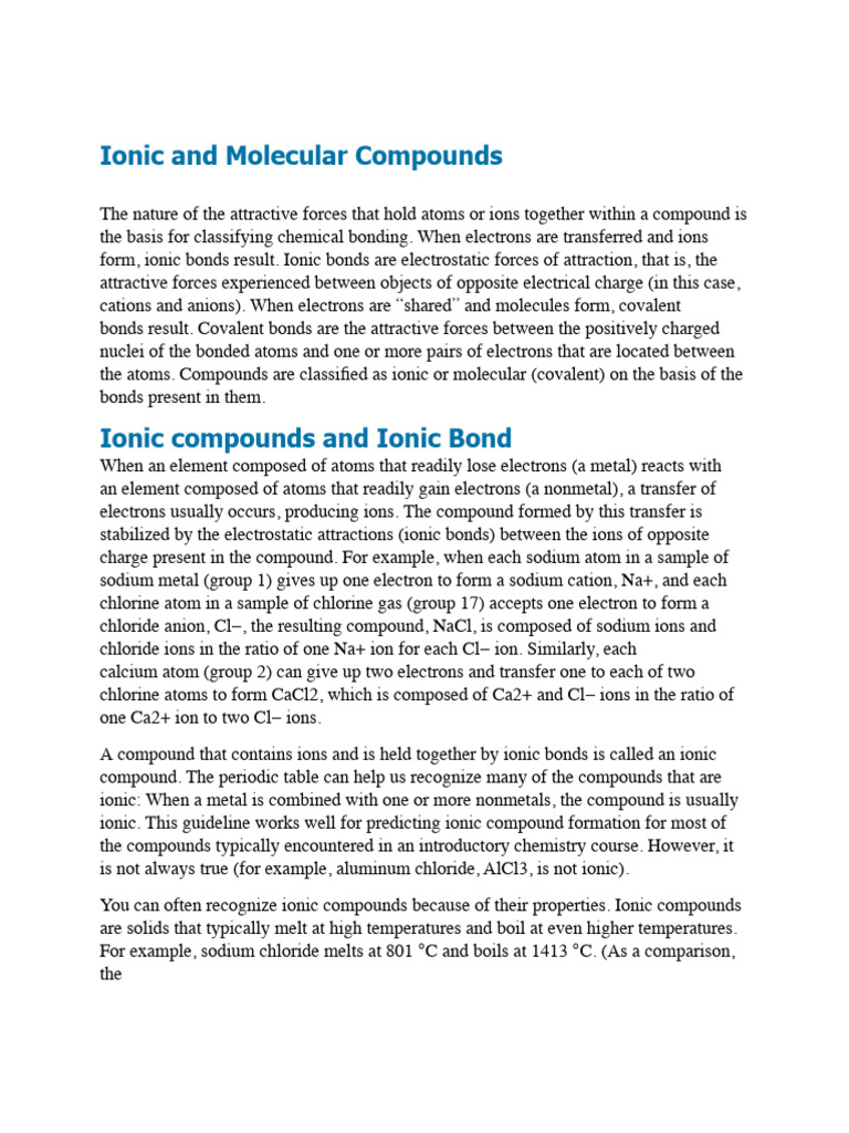 Ionic vs. Molecular Compounds Explained | PDF | Ionic Bonding | Ion