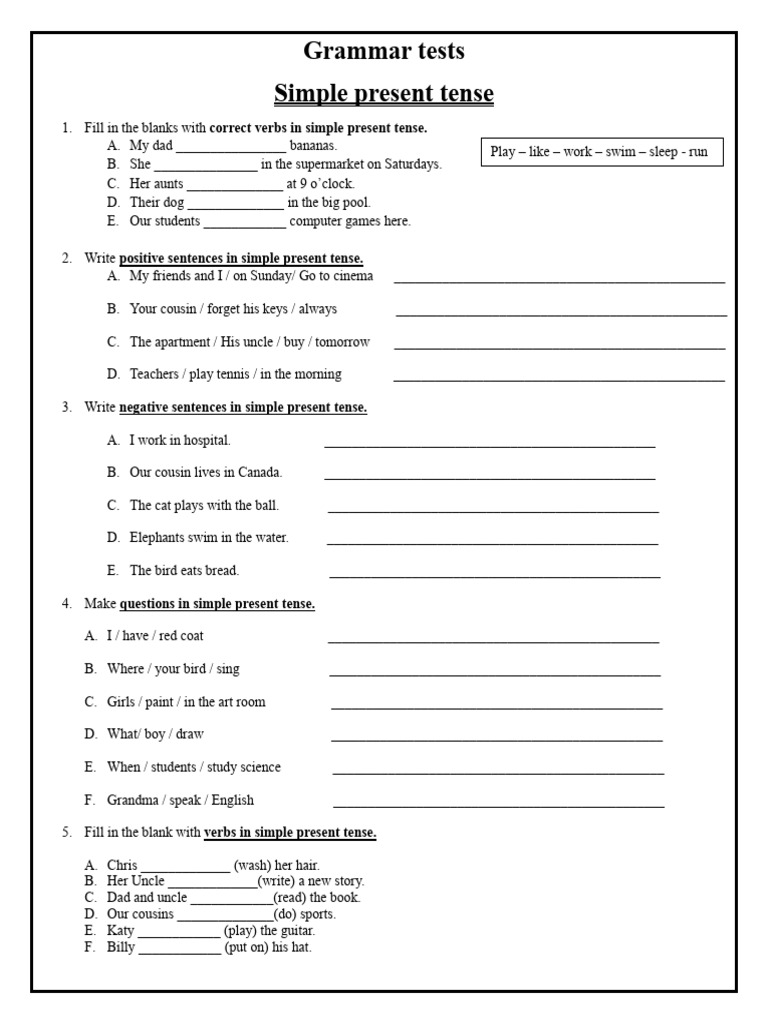 Simple Present & Progressive Grammar Tests | PDF | Languages | Foreign ...