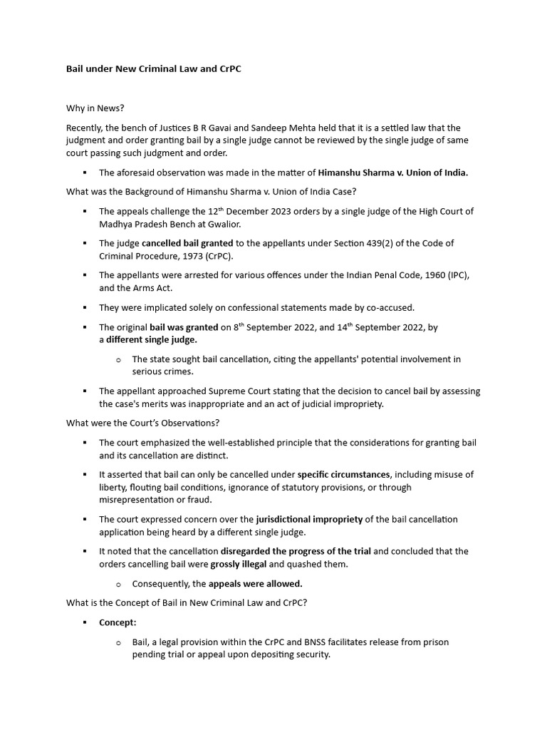 Bail Principles in CrPC Explained | PDF | Bail | Public Law