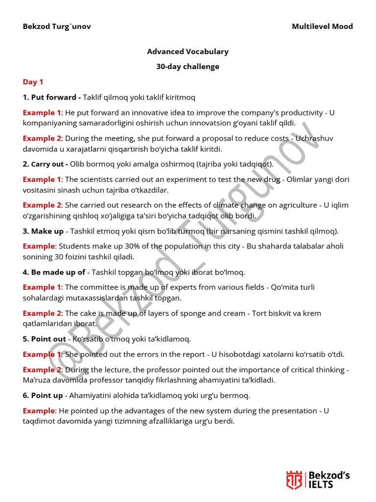 Advanced Vocabulary: 30-Day Challenge | PDF | Science
