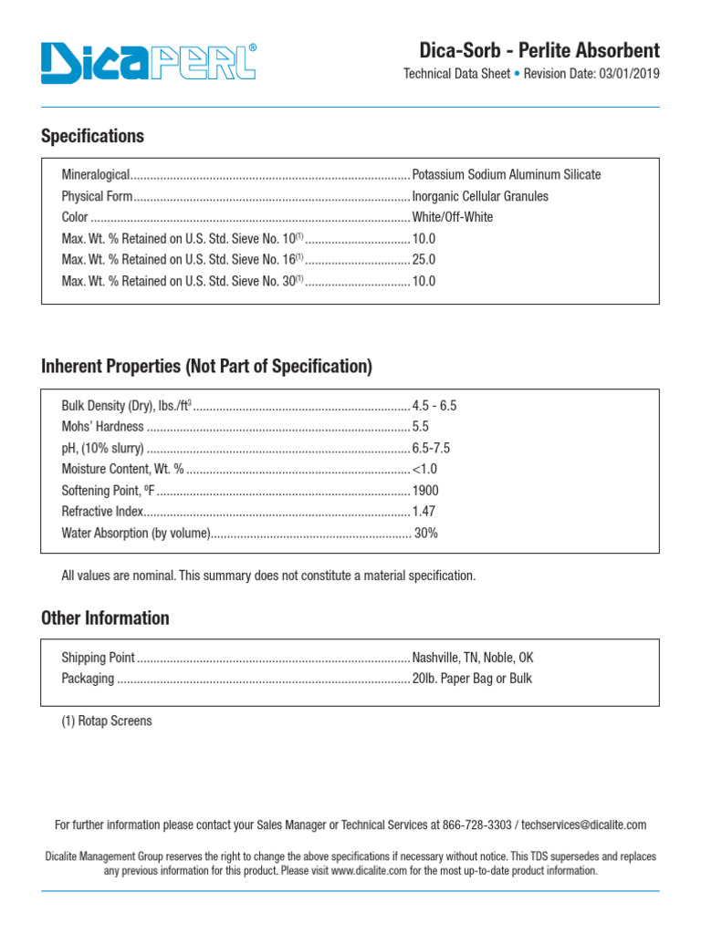 Perlite Industrial DicaSorb | PDF | Materials | Chemical Substances