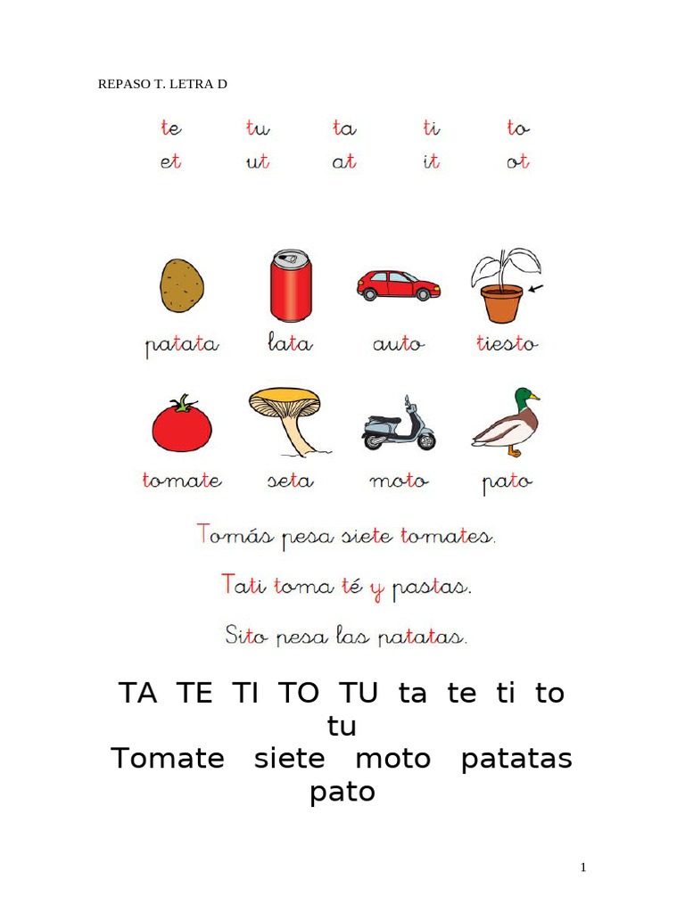 Repaso de la letra D en palabras | PDF