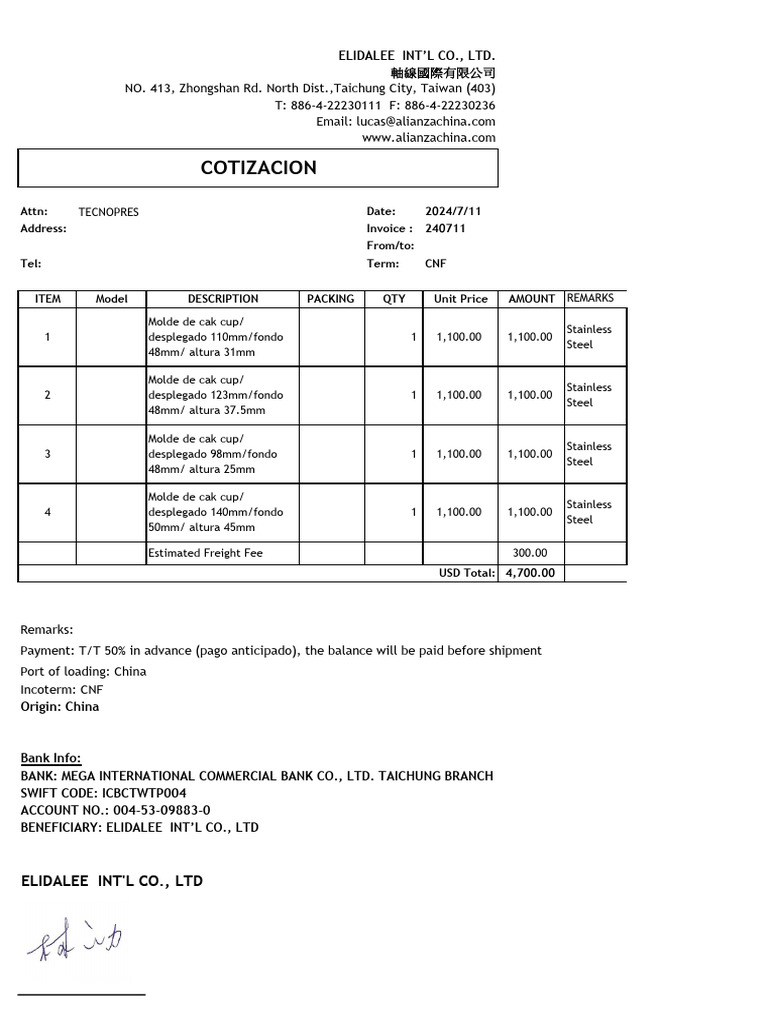 Quotation Molde CNF SS | PDF