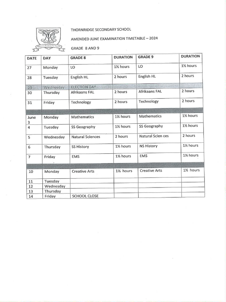 Grade89amendedtime Table | PDF
