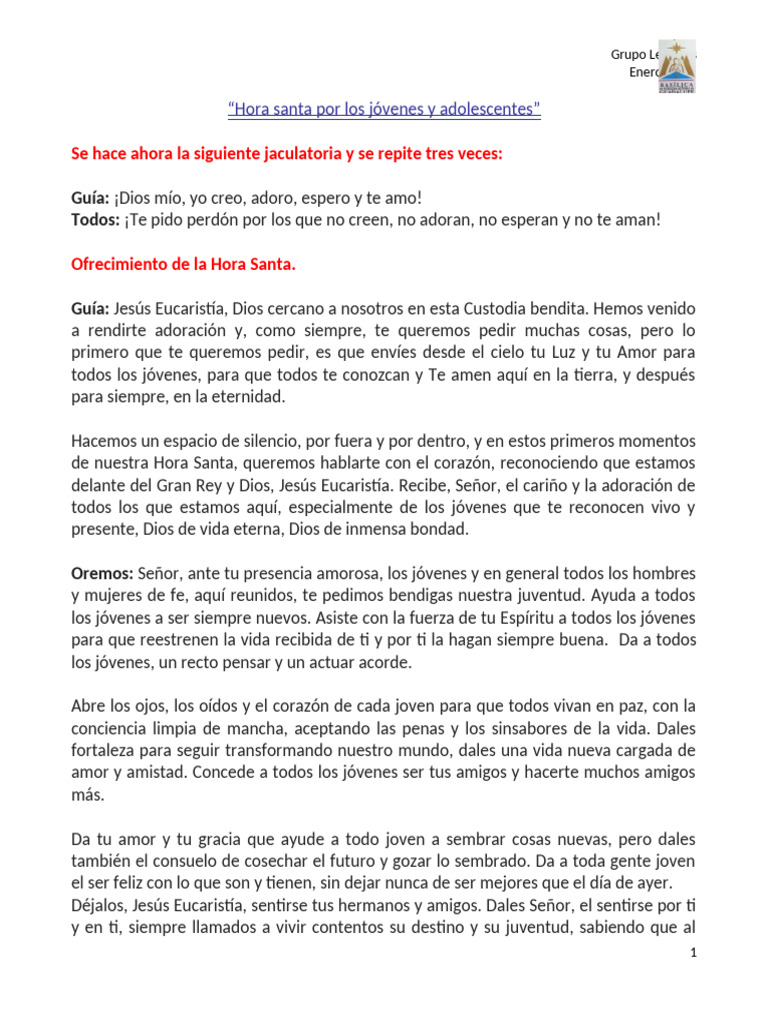 Hora Santa Juvenil 2024 | PDF | eucaristía | Amor