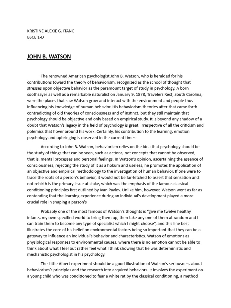 WATSON | PDF | Behaviorism | Psychology