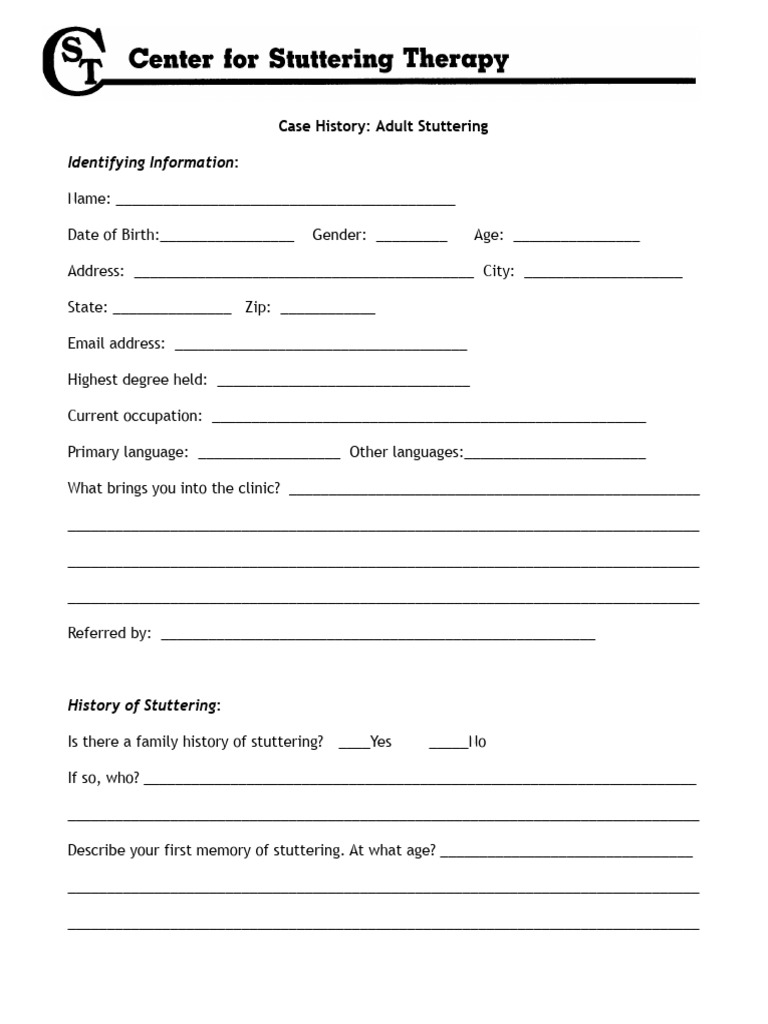 Adult Stuttering Case History Form | PDF | Stuttering | Breathing
