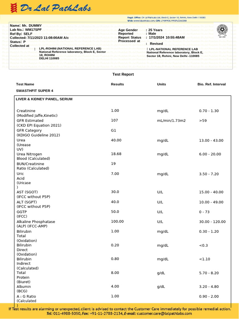 Comprehensive Lab Test Report for Male | PDF | Endocrine System