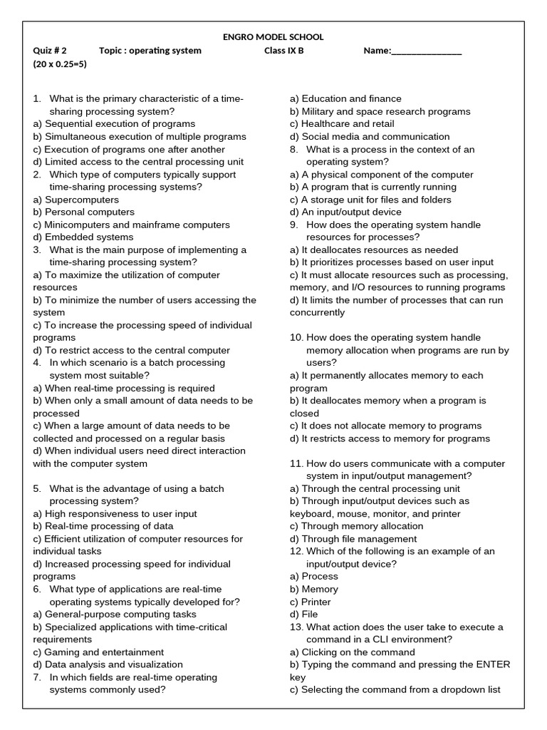 Class IX B Operating System Quiz | PDF | Graphical User Interfaces ...