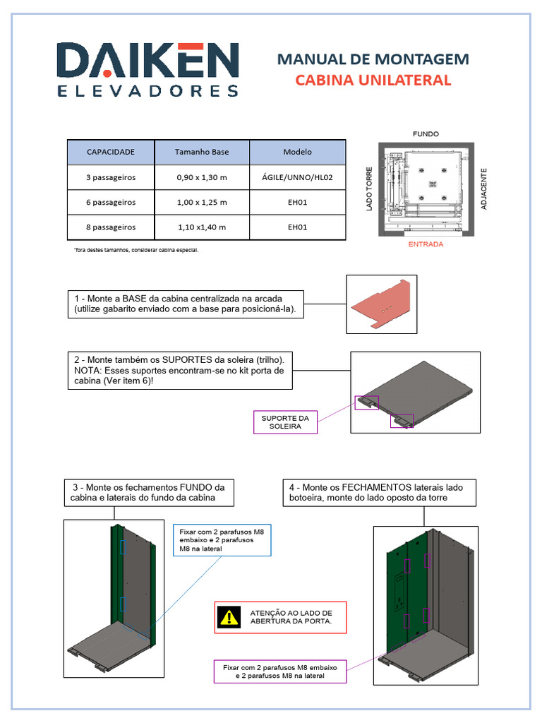 Montagem de Cabina de Elevador Residencial | PDF | Parafuso