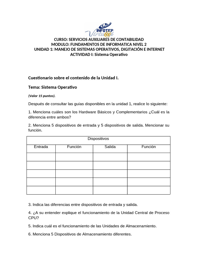 Actividad 1 Unid 1 Módulo 2 | PDF | Hardware de la computadora | Periférico