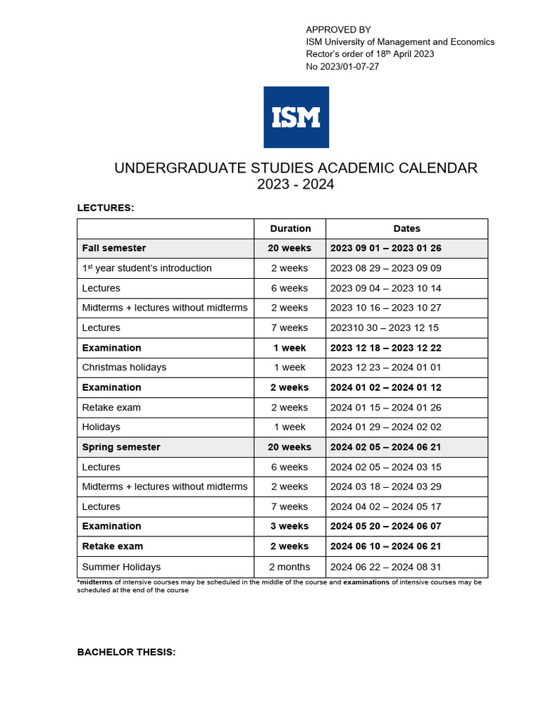 ISM University Academic Calendar 2023-2024 | PDF | Academic Term | Thesis