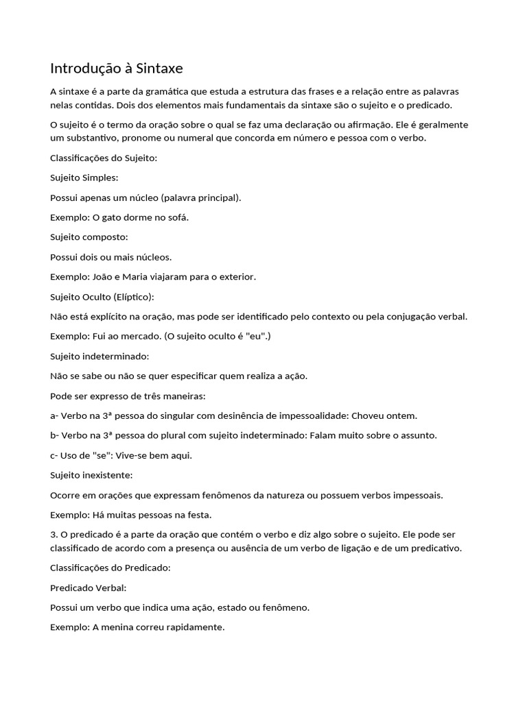 Sujeito e Predicado na Sintaxe | PDF | Assunto (gramática) | Pronome