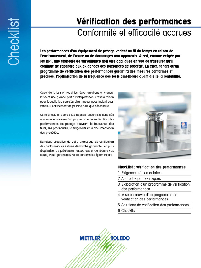 Checklist de Vérification des Performances | PDF | Calibrage | Balance ...