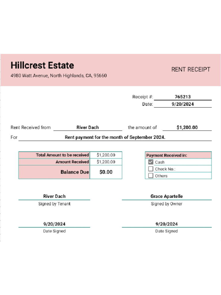 River Dach Rent Receipt | PDF