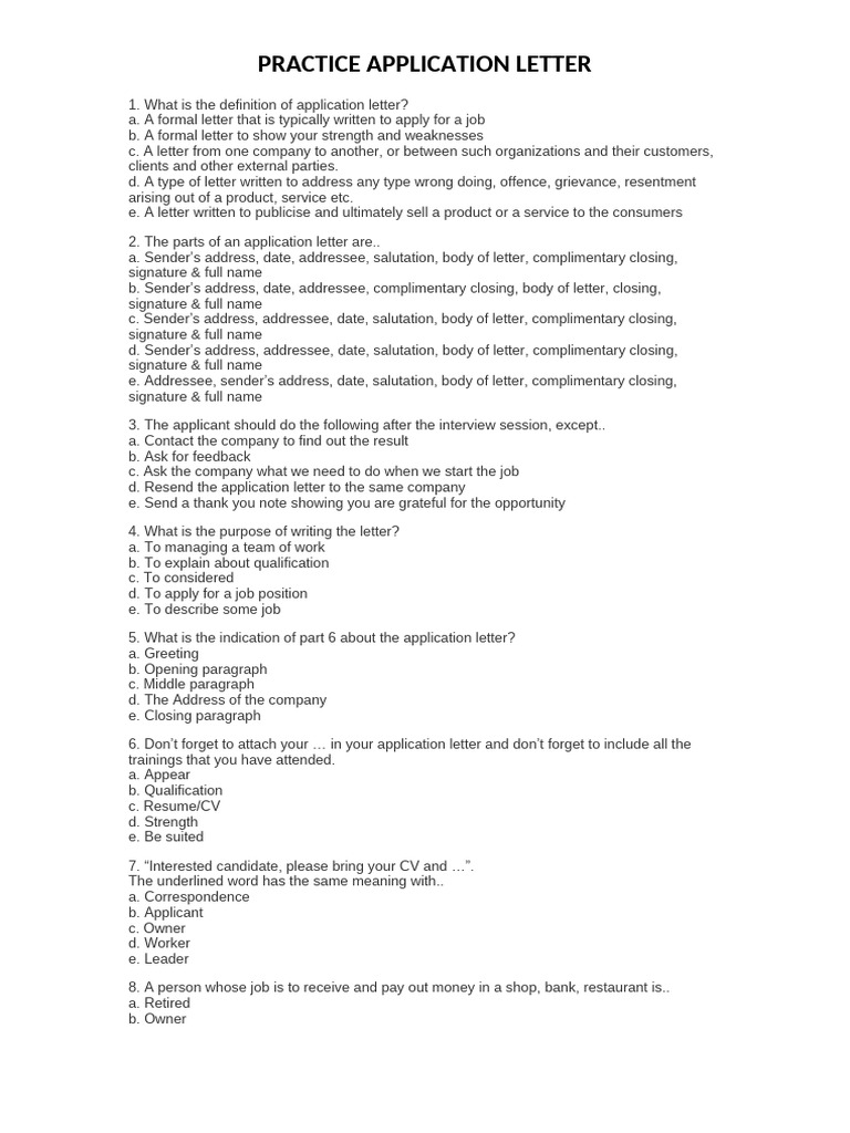 Practice Application Letter Guide | PDF | Résumé