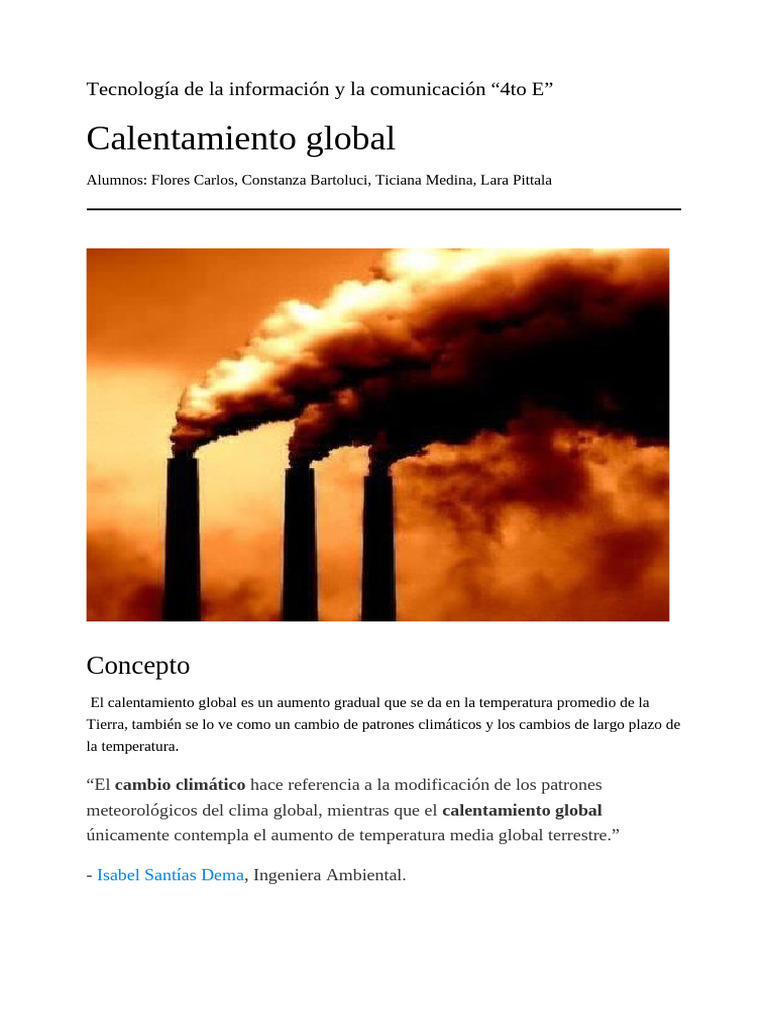 Causas y Consecuencias del Calentamiento Global | PDF | Gases de efecto ...