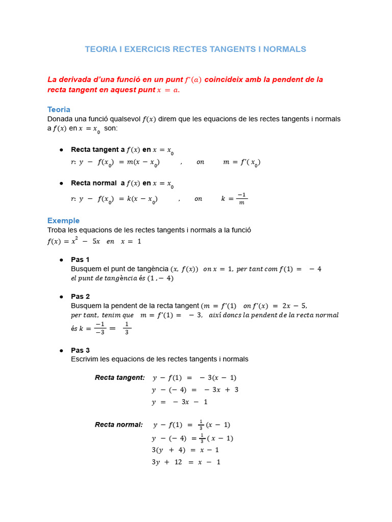 Tangents I Normals (Teoria I Exercicis) | PDF