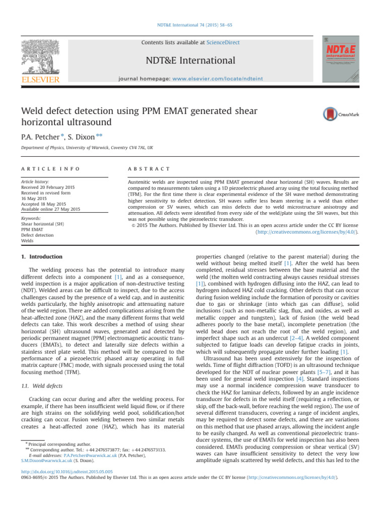 Weld Defect Detection with SH Ultrasound | PDF | Waves