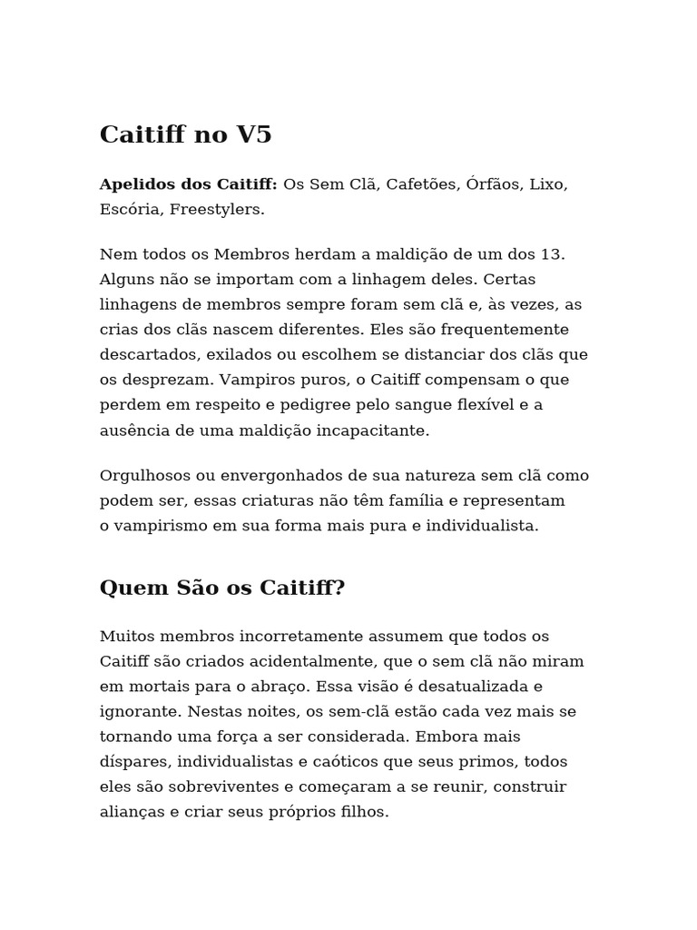 Caitiff: Identidade e Desafios no V5 | PDF