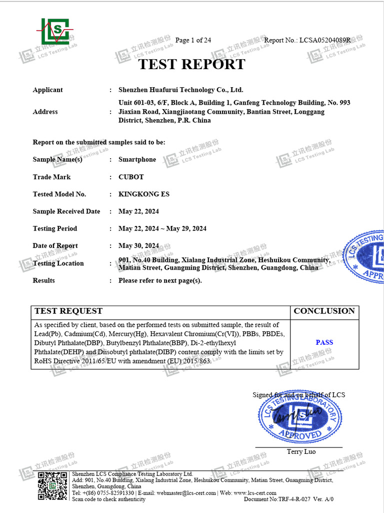 RoHS Compliance Test Report for CUBOT KINGKONG ES | PDF | Printed ...