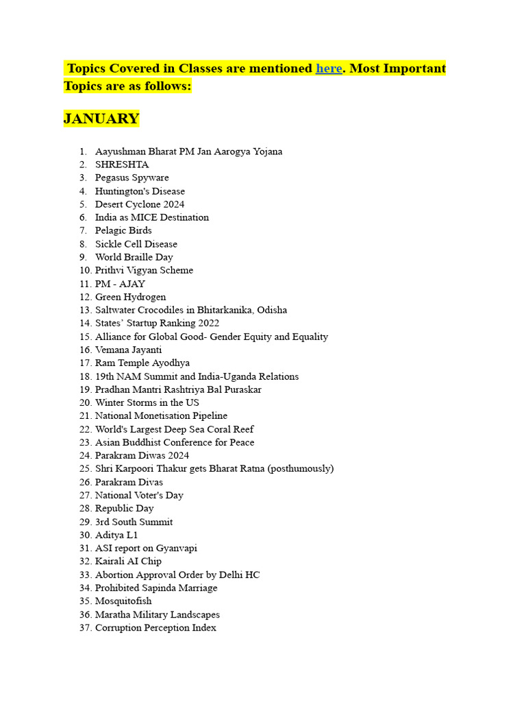 Most Important Topics List 2024 (Compiled-Monthly) | PDF | Science ...