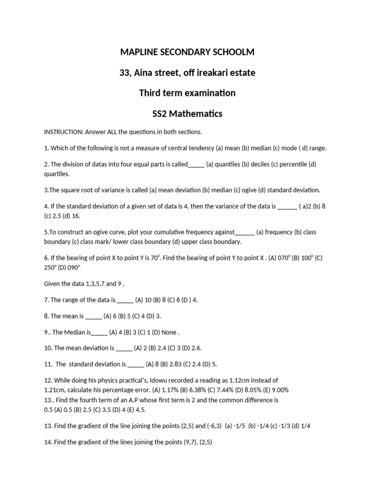 Grade 4 Math Questions with Answers | PDF | Quantile