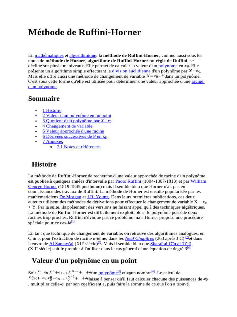 Méthode de Ruffini-Horner expliquée | PDF | Algorithmes | Algèbre