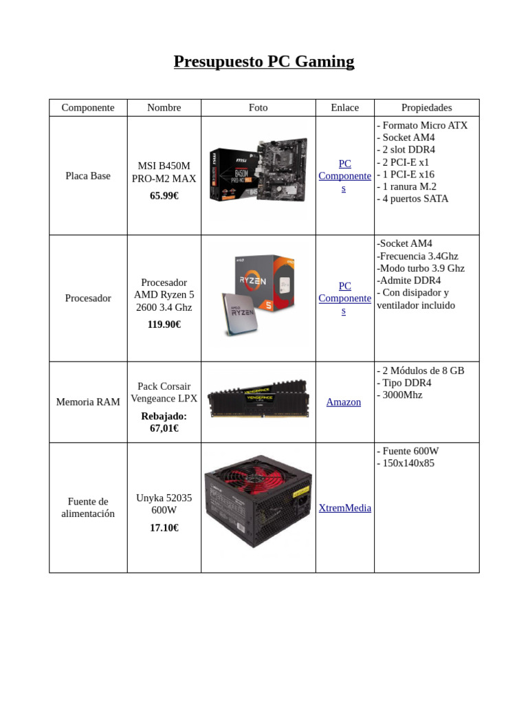 Presupuesto PC Gaming | PDF | Compatibles con PC Ibm | Hardware de la ...