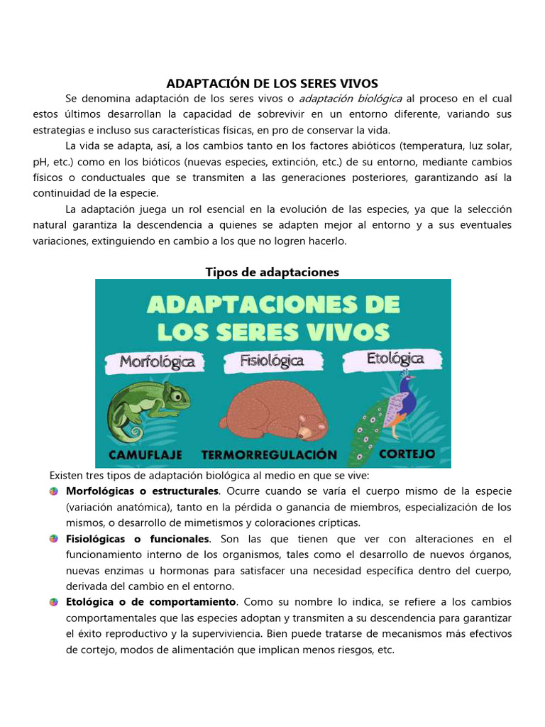 Adaptación de Los Seres Vivos | PDF