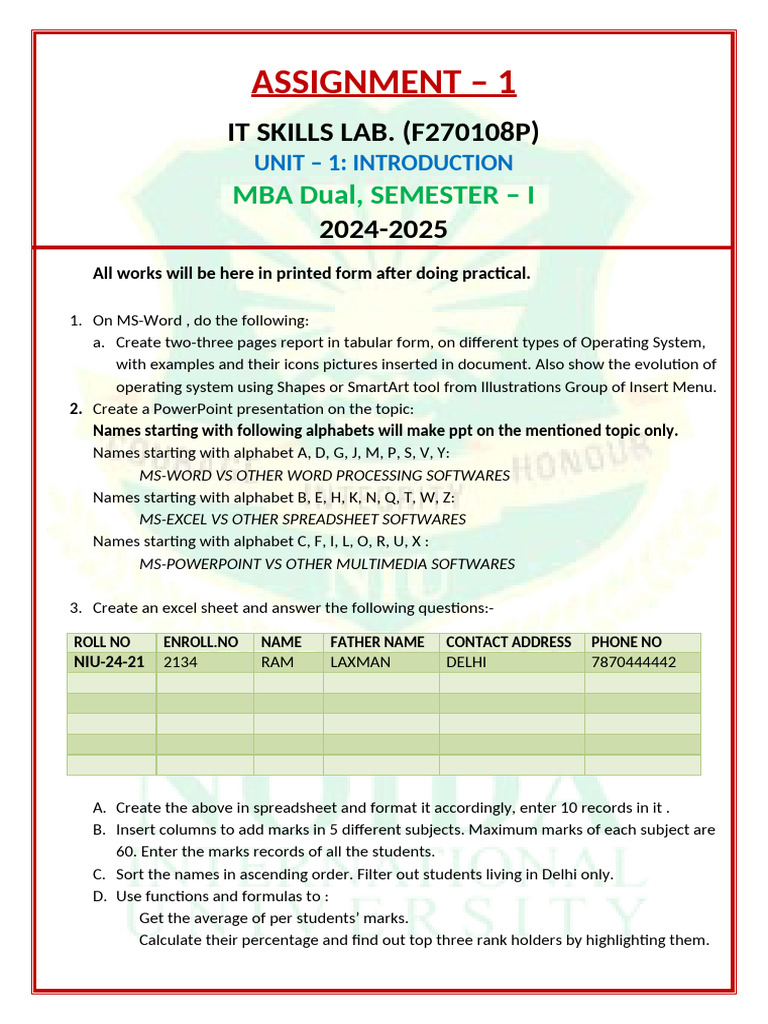 IT Skills Lab Assignment Overview | PDF | Career & Growth | Computers