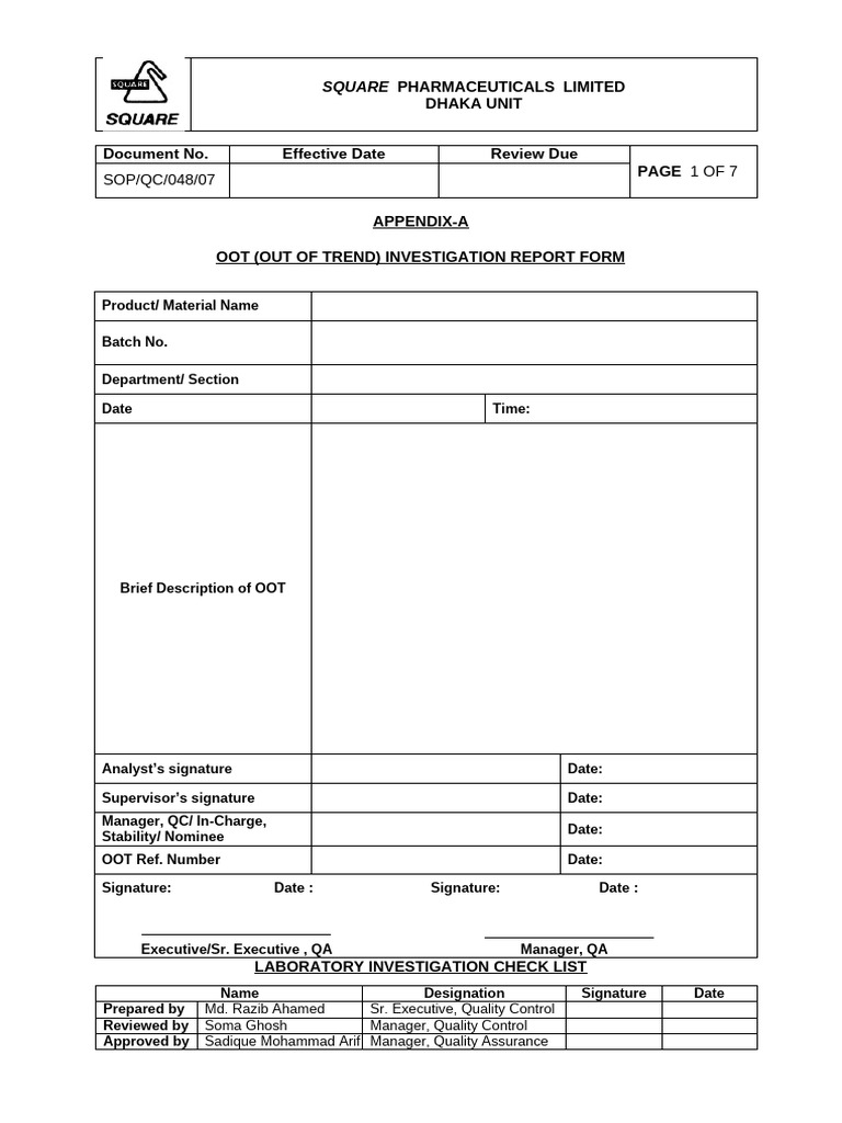 SOP QC 048 V 07 Appendix A | PDF | Chromatography | Quality Assurance