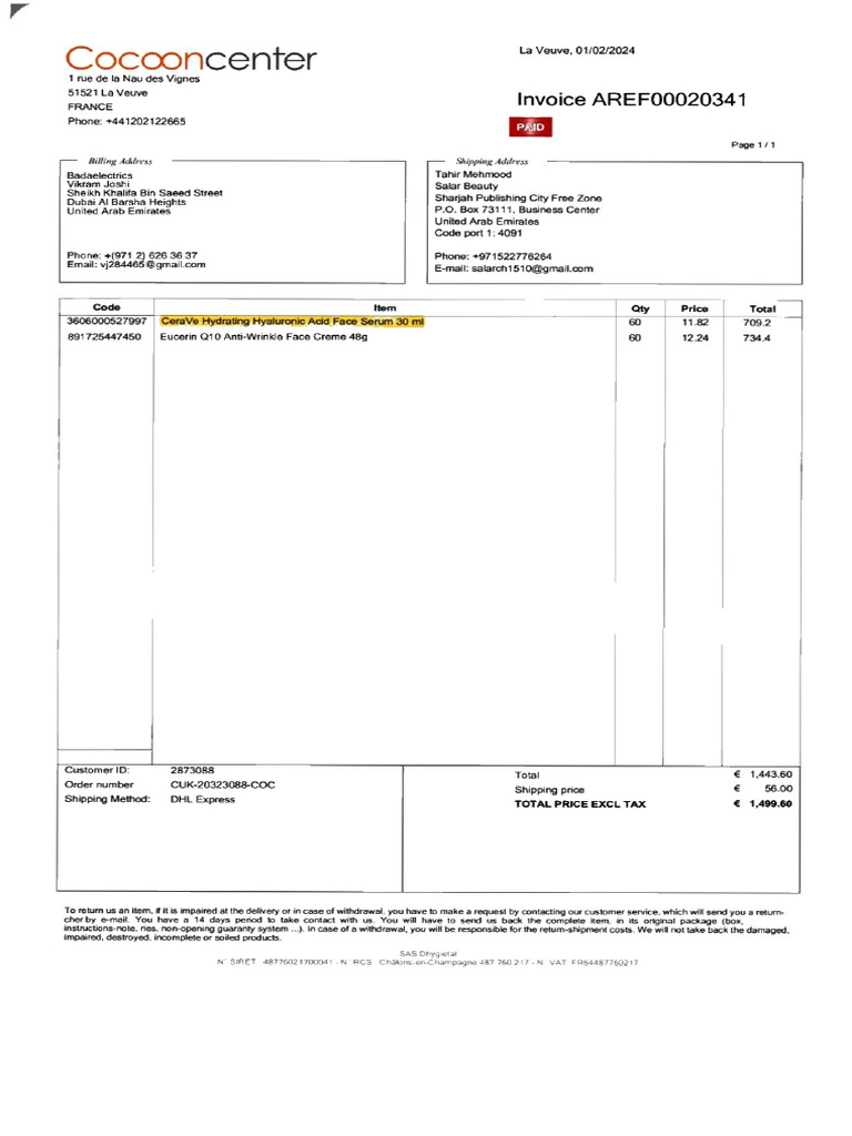 Bad Electronics Eucerin Invoice | PDF