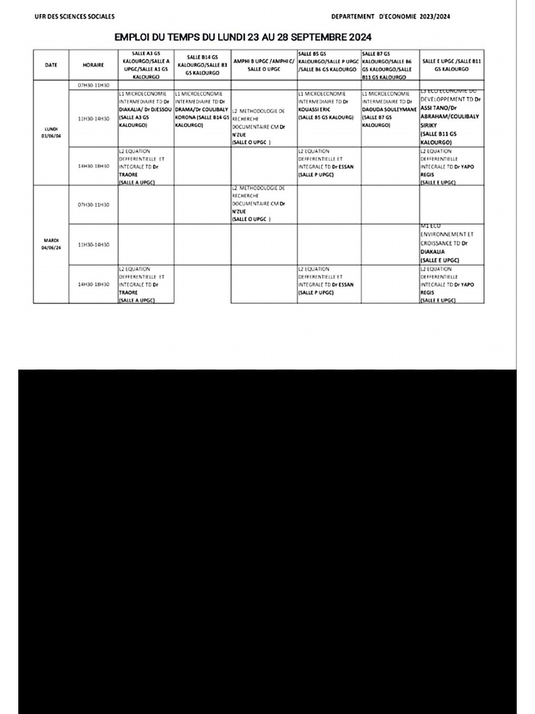 Emploi Du Temps Du Lundi 23 Au Samedi 28 Septembre 2024 PDF | PDF