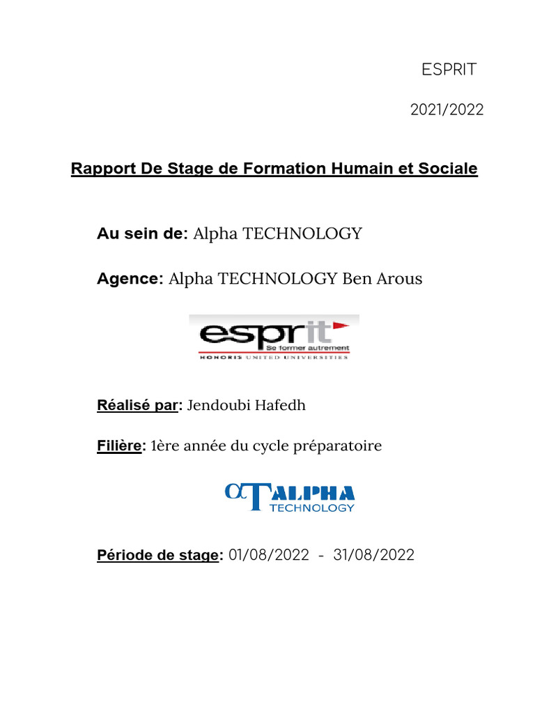 Rapport de Stage Alpha TECHNOLOGY 2022 | PDF | Informatique