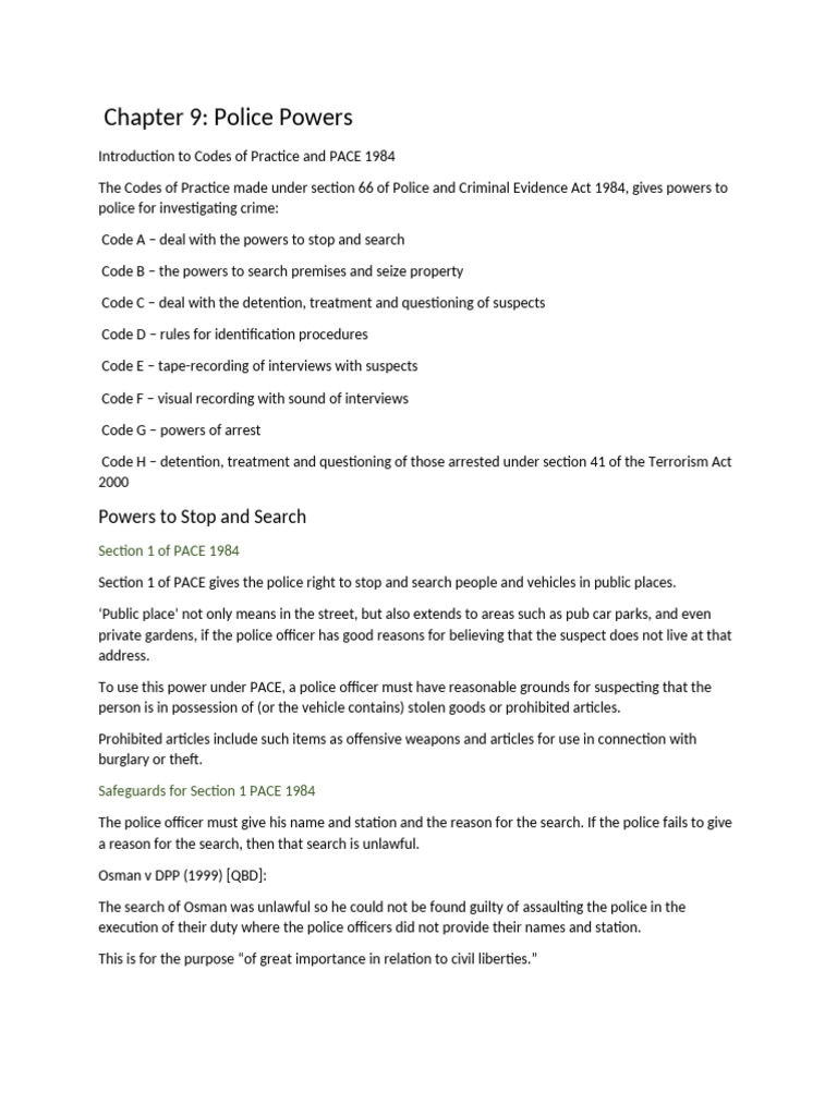 Chapter 9 - Police Powers | PDF | Arrest | Search Warrant