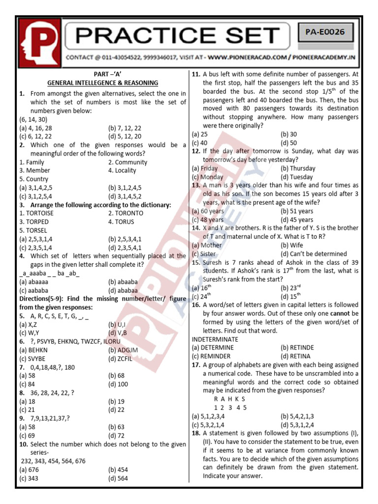 General Intelligence & Reasoning Practice Questions | PDF | Smallpox ...