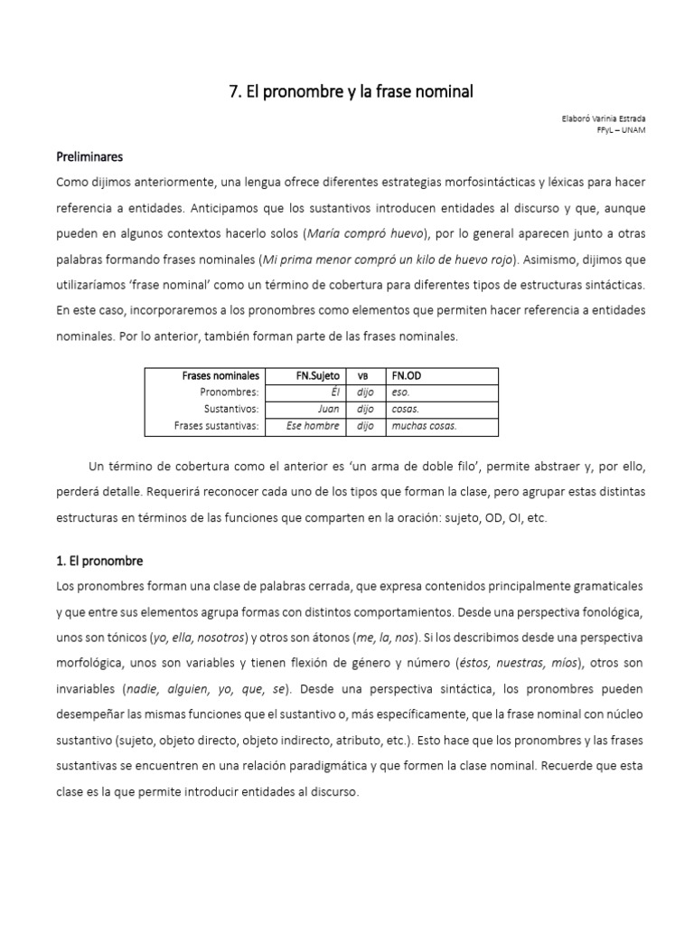 Pronombres y frases nominales | PDF | Pronombre | Objeto (gramática)