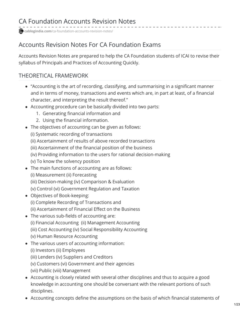 CA Foundation Accounts Revision Notes | PDF | Negotiable Instrument ...