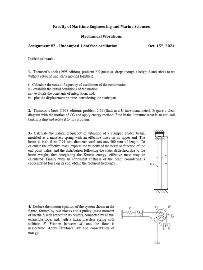 Mechanical Vibrations Assignment Overview | PDF | Mass | Oscillation