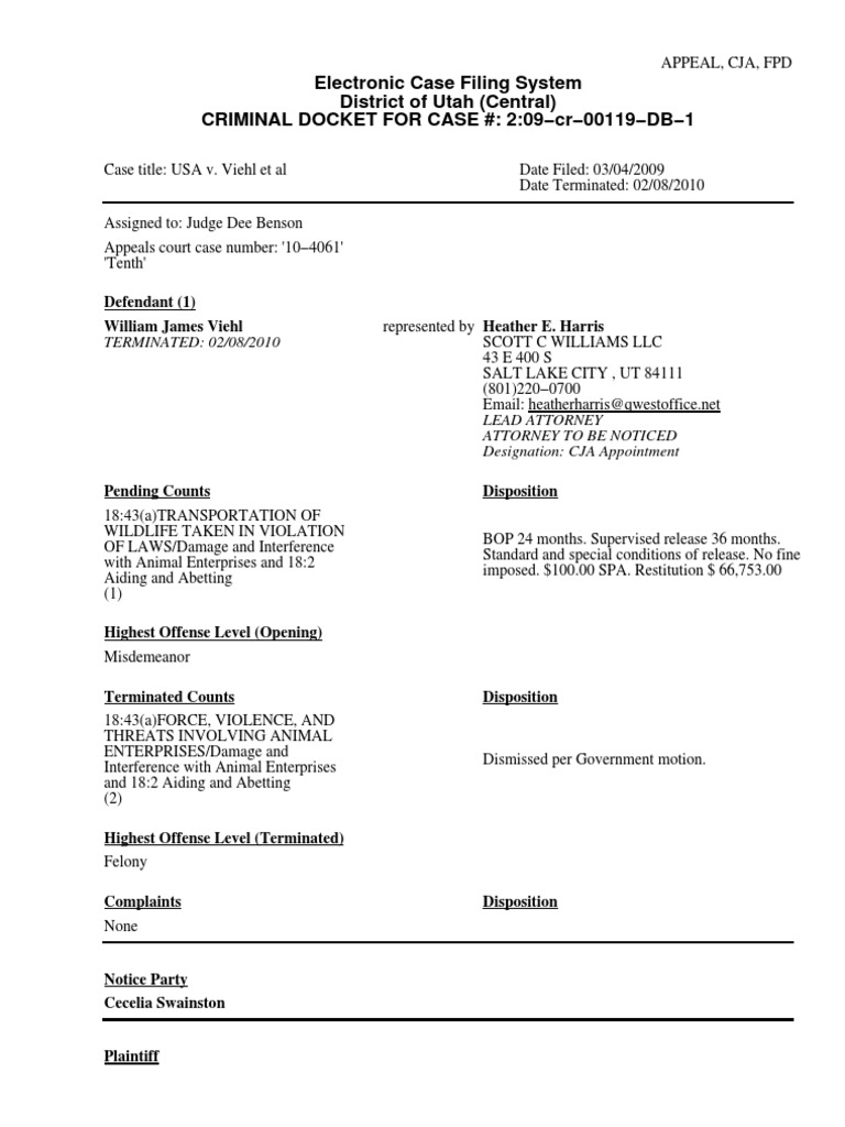 Electronic Case Filing System District of Utah (Central) CRIMINAL Electronic Case Filing System District of Utah (Central) CRIMINAL
