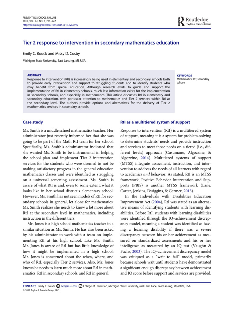 Tier 2 Mathematics Intervention Strategies | PDF | Cognition | Learning