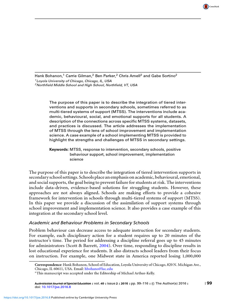 Using school improvement and implementation science to integrate multi