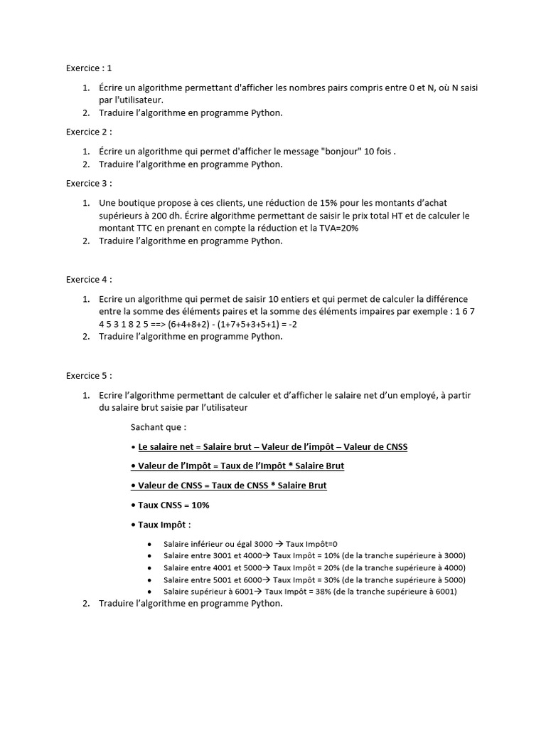 Exercices d'algorithmes et Python | PDF | Ordinateurs