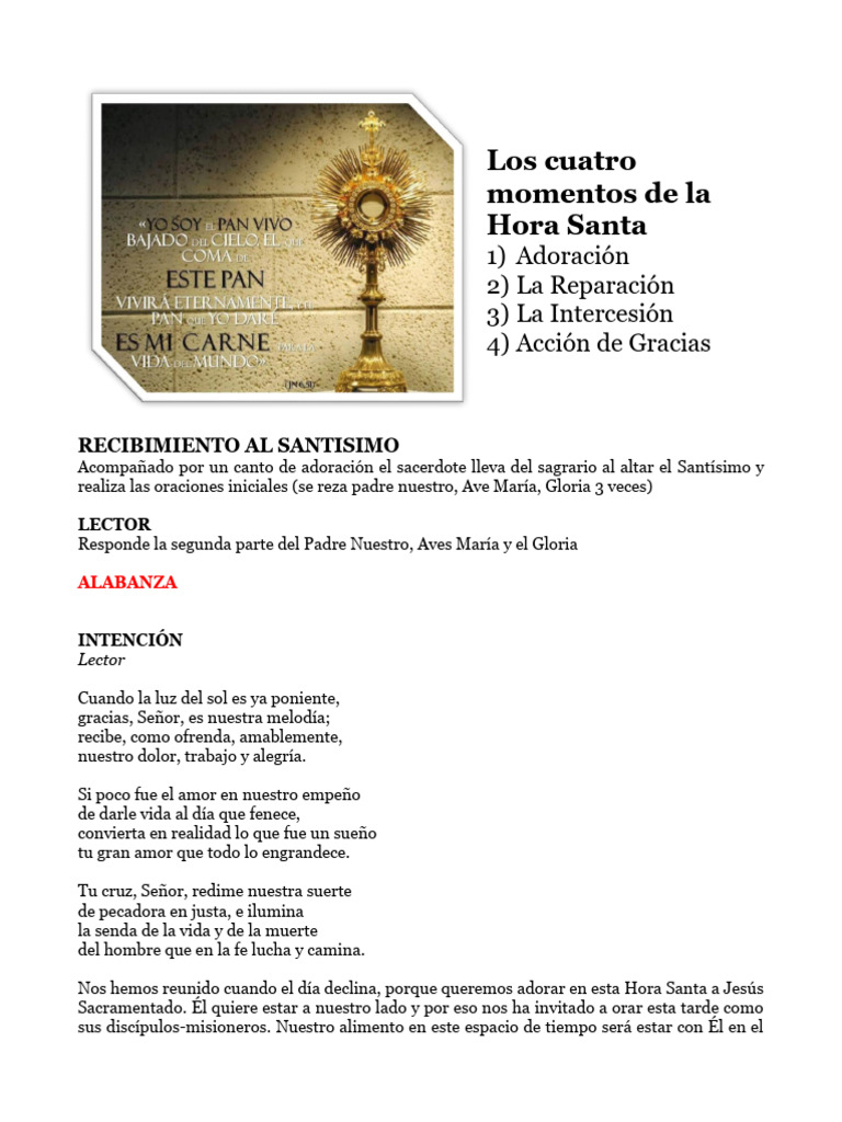 Momentos de la Hora Santa Eucarística | PDF | eucaristía | Cristo (título)