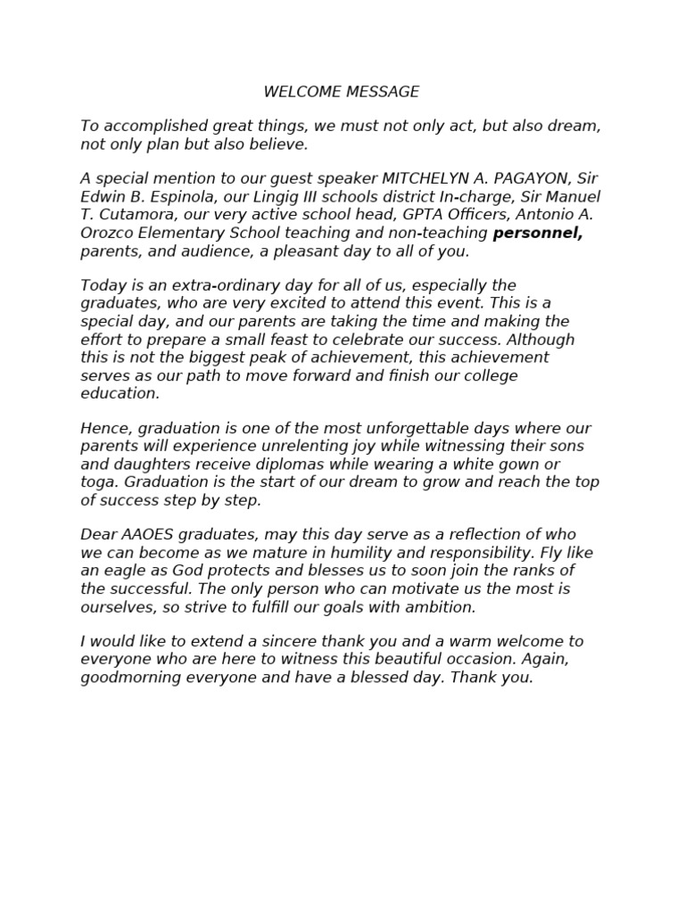Welcome Message | PDF