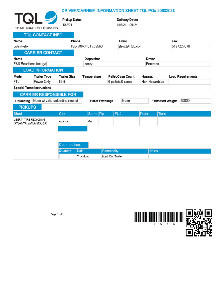 TQL Carrier Information Sheet | PDF | Cargo | Freight Transport