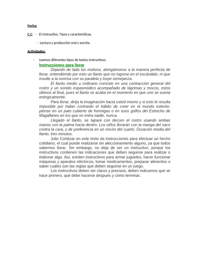 Instrucciones para Escribir Textos Instructivos | PDF | Artes del ...
